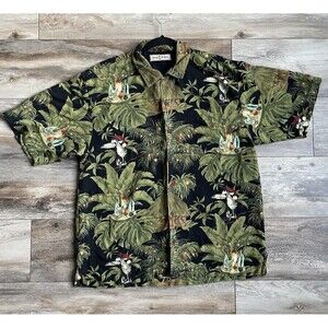 Tommy Bahama Christmas Workshop Tropical Button 100% Silk Shirt Men's Size Large